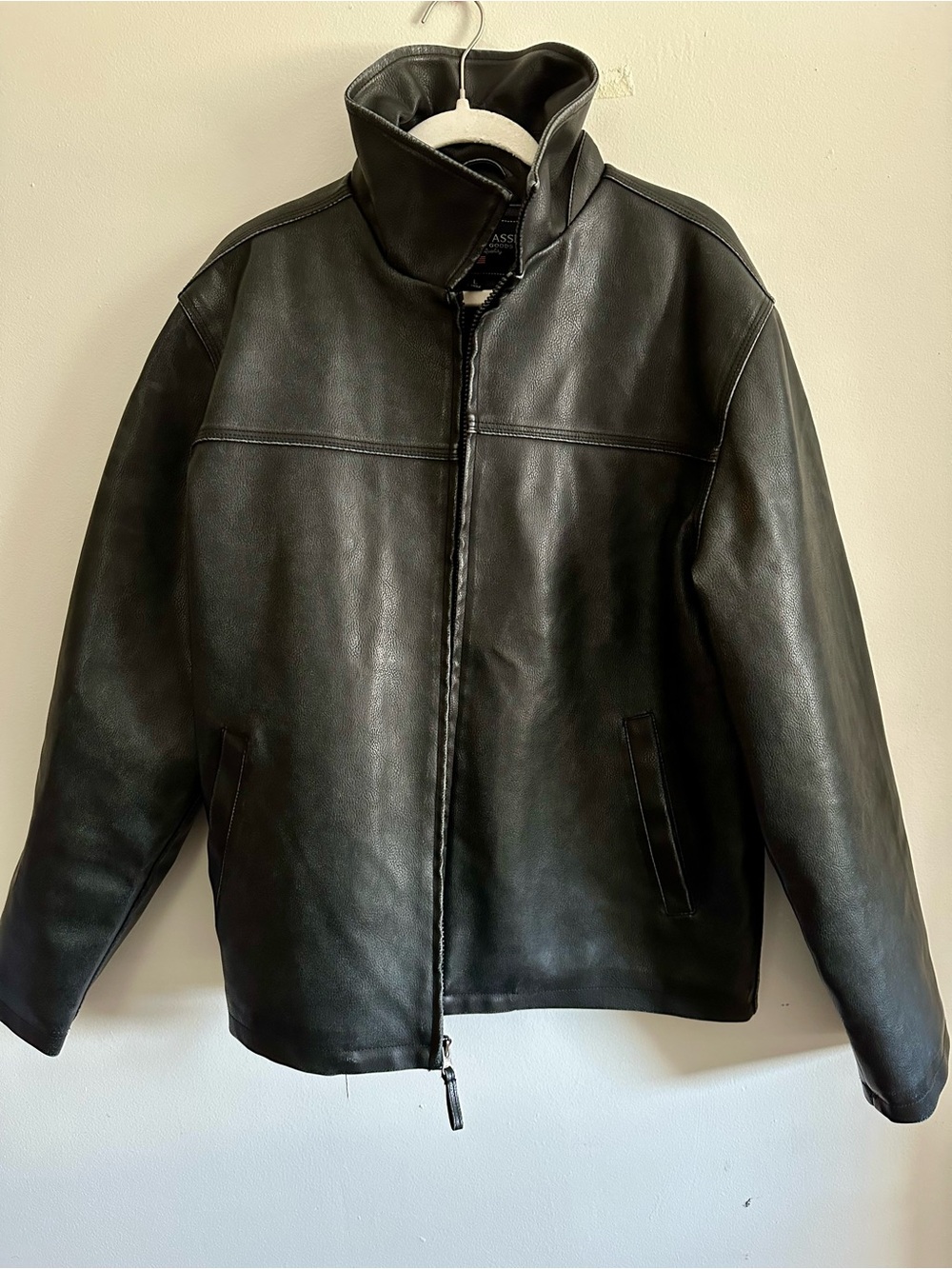 U.S. Polo Assn. Black Faux Leather Zip-Front Bomber Jacket